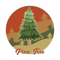 Watercolor Pine Tree Composition with Retro Background of Mountains Vector 03