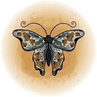 Boho Floral Butterfly Moth Insect Detailed Vector Illustration 08