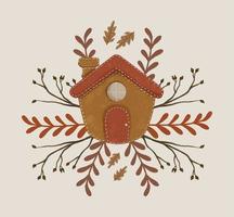 Gingerbread with Dried Autumn Leaves Composition Vector Illustration