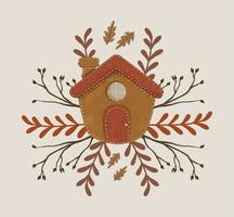 Gingerbread with Dried Autumn Leaves Composition Vector Illustration