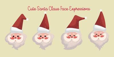 colección de lindas expresiones faciales de santa claus para decoración navideña ilustración vectorial 02 vector