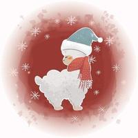 Christmas Alpaca in Winter Hat and Scarf while Snowing with Watercolor Splash Background 03 vector