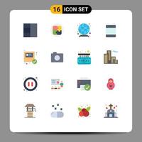 Pack of 16 creative Flat Colors of camera package world ecommerce oven Editable Pack of Creative Vector Design Elements