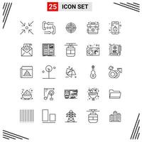 25 Icons Line Style Grid Based Creative Outline Symbols for Website Design Simple Line Icon Signs Isolated on White Background 25 Icon Set Creative Black Icon vector background