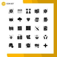 Set of 25 Modern UI Icons Symbols Signs for shield protection education technology computer Editable Vector Design Elements