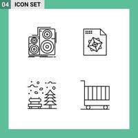 Pack of 4 Modern Filledline Flat Colors Signs and Symbols for Web Print Media such as audio leaves speaker processing tree Editable Vector Design Elements