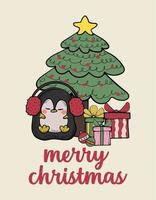 Merry Christmas Penguin Composition Poster for Celebration Illustration vector