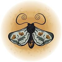 Boho Floral Butterfly Moth Insect Detailed Vector Illustration 04