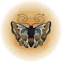Boho Floral Butterfly Moth Insect Detailed Vector Illustration 06