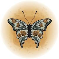 Boho Floral Butterfly Moth Insect Detailed Vector Illustration 07