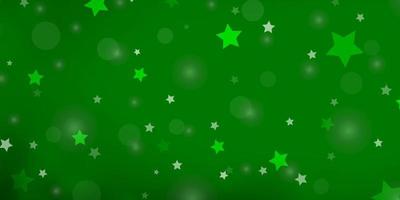 Fondo de vector verde claro con círculos, estrellas.