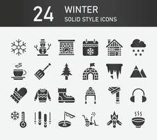 colección de iconos sólidos de invierno, contiene iconos tales como actividad de invierno, copos de nieve, clima y ropa de invierno. colección de iconos de silueta de invierno, conjunto de iconos web simples. iconos de trazo editables. vector