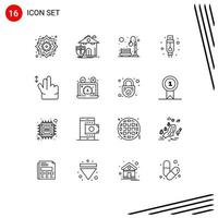 Group of 16 Modern Outlines Set for gesture cable protection adapter recreation Editable Vector Design Elements