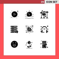 9 User Interface Solid Glyph Pack of modern Signs and Symbols of headphone hr equipment customer server Editable Vector Design Elements