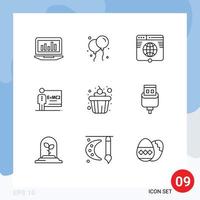 Pictogram Set of 9 Simple Outlines of cake teacher globe class website Editable Vector Design Elements