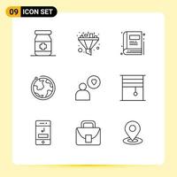 9 Creative Icons Modern Signs and Symbols of design heart education love hotel Editable Vector Design Elements