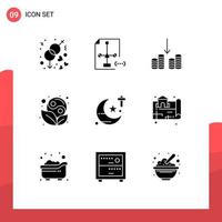 User Interface Pack of 9 Basic Solid Glyphs of religious leaf file yin symbol Editable Vector Design Elements