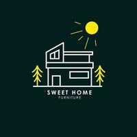 Modern sweet home logo furniture with pinetree at sunny day vector