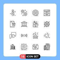 Set of 16 Modern UI Icons Symbols Signs for bank server video file illustration Editable Vector Design Elements