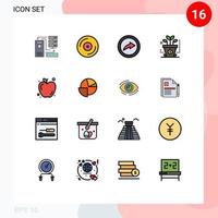 conjunto de 16 iconos de interfaz de usuario modernos símbolos signos para análisis exportación de alimentos inversión de manzana elementos de diseño de vectores creativos editables