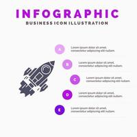 Startup Business Goal Launch Mission Spaceship Solid Icon Infographics 5 Steps Presentation Background vector