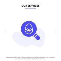 Our Services Search Egg Easter Holiday Solid Glyph Icon Web card Template vector