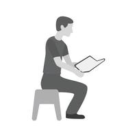 hombre leyendo un libro de cuentos icono plano en escala de grises vector