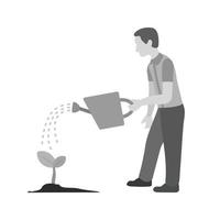 Man Watering Plant Flat Greyscale Icon vector