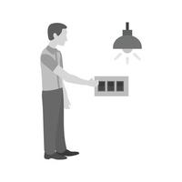 Man Turning Light On Flat Greyscale Icon vector