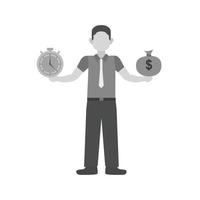 trabajador dinero tiempo plano escala de grises icono vector