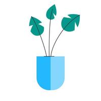 Houseplant in blue pot. Minimalist illustration in flat style. Botanical concept. Element of interior decoration. Vector stock illustration isolated on white background