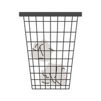 Trash can with crumpled paper illustration. Vector minimalistic stock illustration isolated on white background