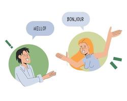 Man and woman communicate in a foreign language in an online chat, Vector stock illustration isolated on white background