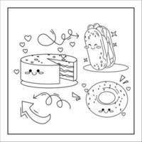 kawaii hand drawn colouring page of food and drink vector