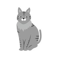 mascota gato plano icono en escala de grises vector