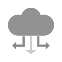 icono de escala de grises plana de distribución de datos en la nube vector