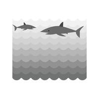 Fish Swimming in Water Flat Greyscale Icon vector