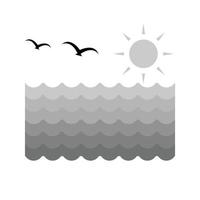 icono de sol y agua en escala de grises plana vector