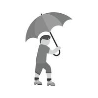 Walking in Rain Flat Greyscale Icon vector