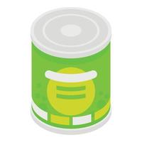 Peas tin can icon, isometric style vector