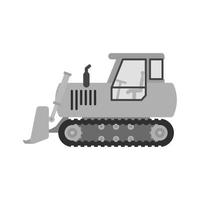 bulldozer, plano, escala de grises, icono vector