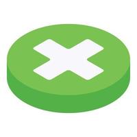 Medical cross on green pie icon, isometric style vector