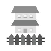 House with Fence Flat Greyscale Icon vector