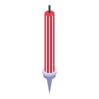 Red striped candle icon, isometric style vector