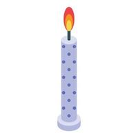 Burning birthday candle icon, isometric style vector