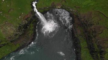 Mulafossur Waterfall in Faroe Islands by Drone video