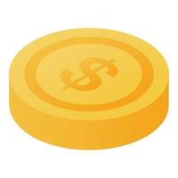 Gold dollar coin icon, isometric style vector