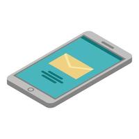 icono de teléfono inteligente de correo, estilo isométrico vector