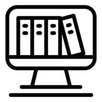 Books on a computer screen icon, outline style vector