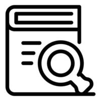 Book and magnifier icon, outline style vector